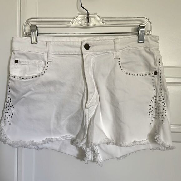 Ba&sh White Denim Studded Shorts - Picture 1 of 6